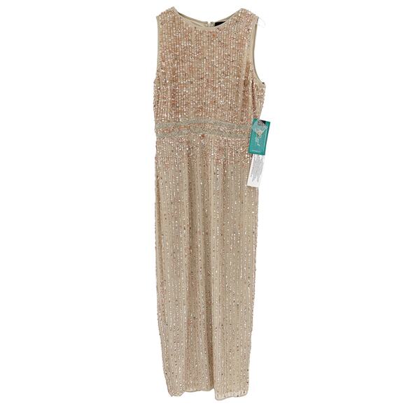 MAC DUGGAL Dress Size 4 Evening Gown Sequin Cream Sleeveless NEW Column - Picture 3 of 5